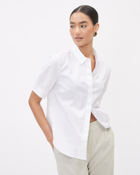 Women's 100% Cotton Summer Casual Shirt Button Up Short Sleeve Loose Blouse  Tops 