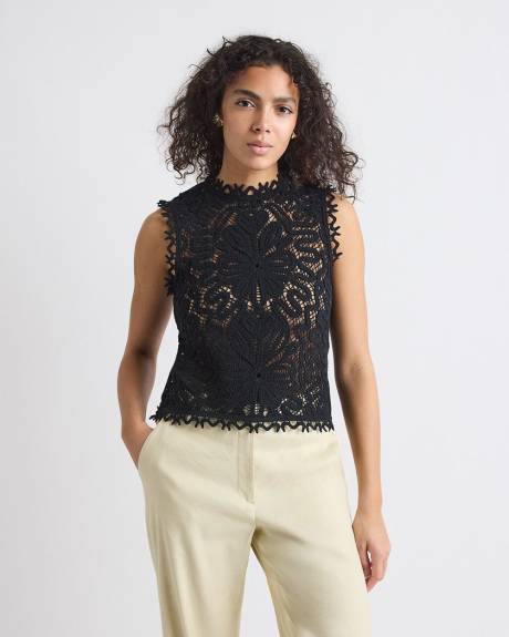 Haut Crochet&eacute; Sans Manches &agrave; Col Rond