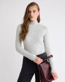 Mock-Neck Sweater with Buttons on Sleeves