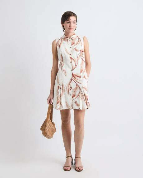 Sleeveless Linen-Blend Mini Dress with Shirt Collar