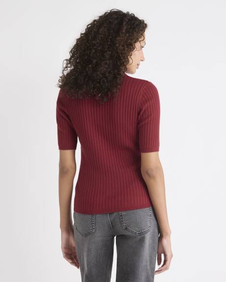 Pull Polo Côtelé à Manches aux Coudes