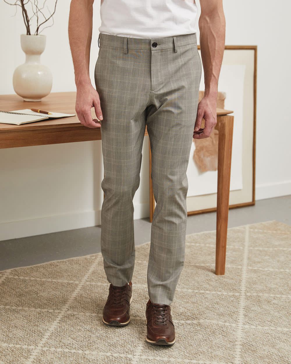 Slim Fit Beige Checkered Pant 32" RW&CO.