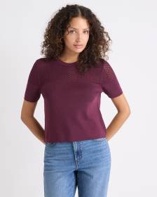 Short-Sleeve Crew-Neck Short Sweater