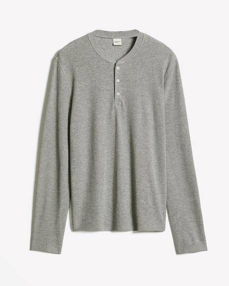 Long-Sleeve Henley Waffled Tee