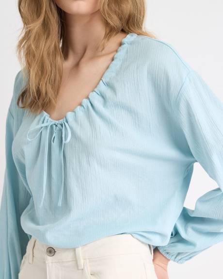 Blouse en Gaze à Manches Longues et Col U