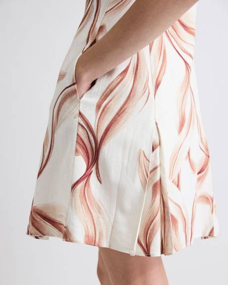 Sleeveless Linen-Blend Mini Dress with Shirt Collar