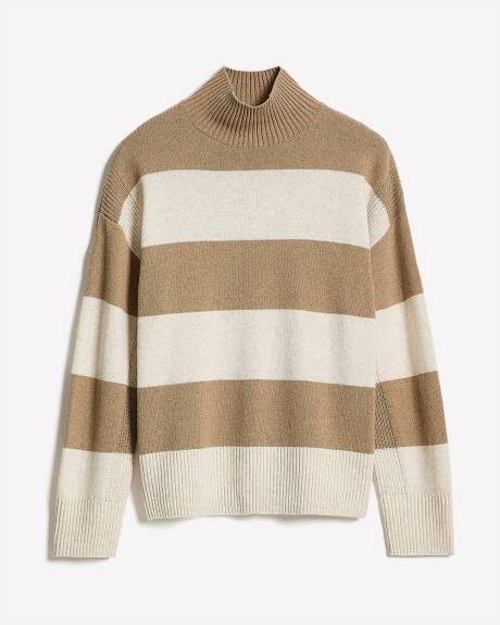 Pull Laine Mérinos à Manches Longues et Col Entonnoir