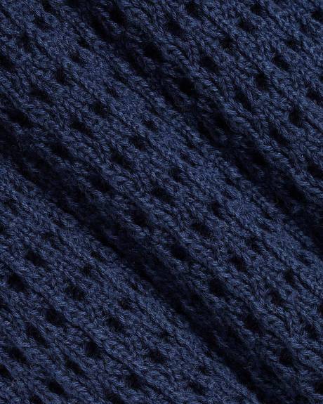 Pull en Mailles Pointelle &agrave; Col Rond et Manches Longues en Cloche