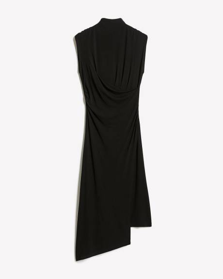 Extended-Sleeve Mock-Neck Draped Midi Dress