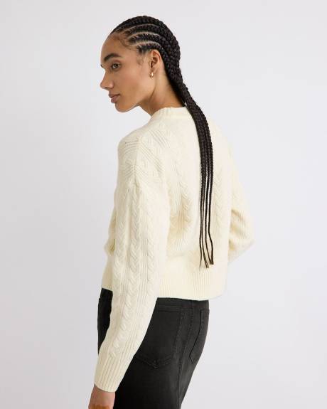 Long-Sleeve Crew-Neck Sweater with Cable Stitches