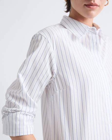 Striped Long-Sleeve Buttoned-Down Poplin Blouse