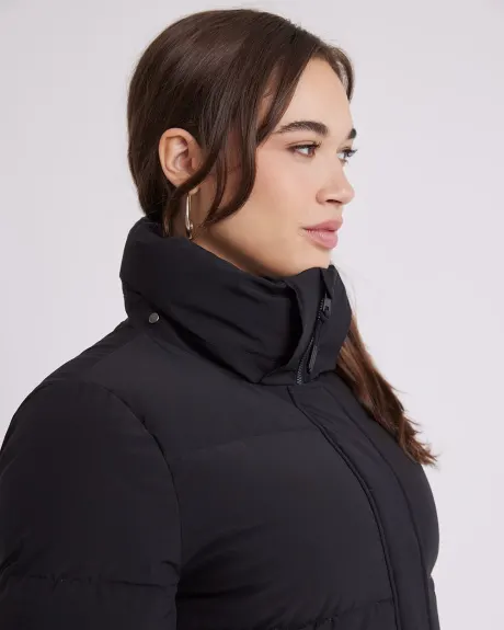 Long Puffer Jacket with Removable Hood