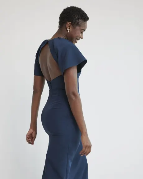 Short-Sleeve Maxi Cocktail Dress with Open Back