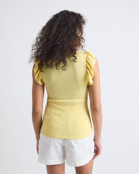 Haut à Col Rond et Manches Courtes à Volants