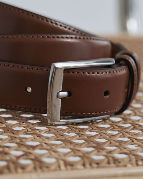Double Loop Leather Belt with Square Buckle