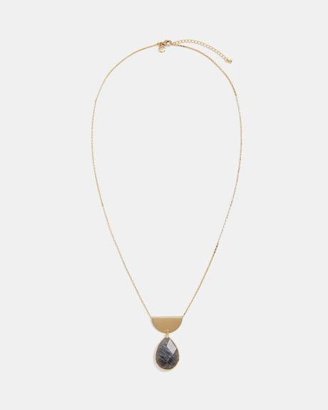 Semi-Precious Black Stone Pendant Necklace