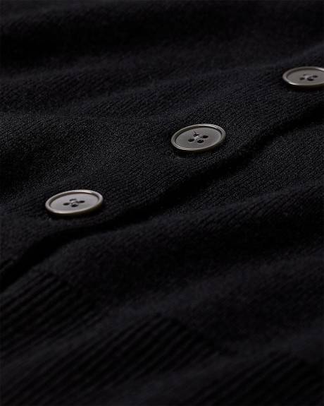 Short Elbow-Sleeve Cardigan with Shirt Collar