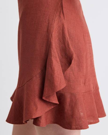 Linen-Blend Faux-Wrap Mini Skirt