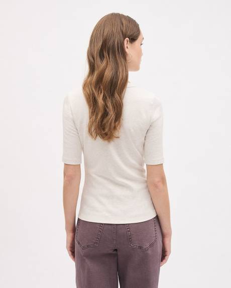 Elbow-Sleeve Crew-Neck Fitted Ribbed Tee