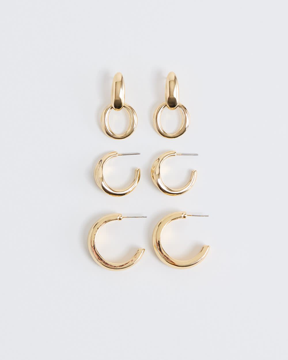 Golden Hoops - 3 Pairs