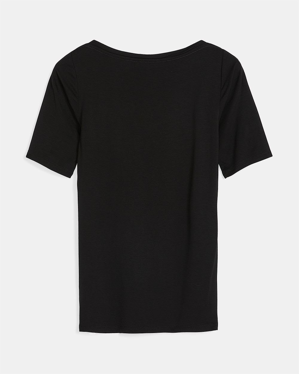 Basic Elbow Sleeve Boat-Neck T-Shirt