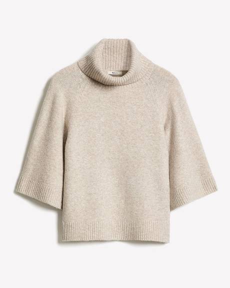 Elbow-Sleeve Mock-Neck Loose Sweater