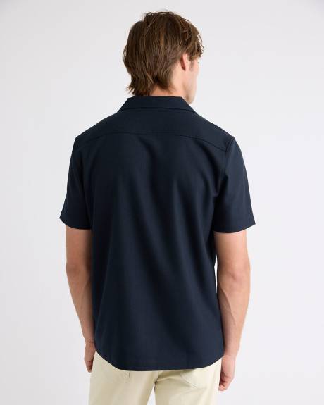 Short-Sleeve Herringbone Shirt with Camp Collar