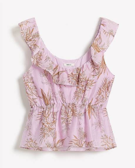 Sleeveless U-Neck Empire-Cut Blouse with Ruffles