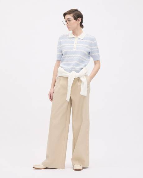 Striped Polo Sweater with Elbow Sleeves