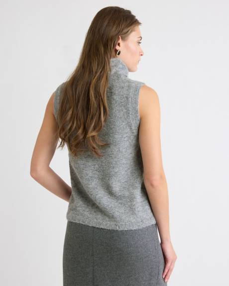 Veste Sans Manches à Col Roulé en Tricot Pelucheux