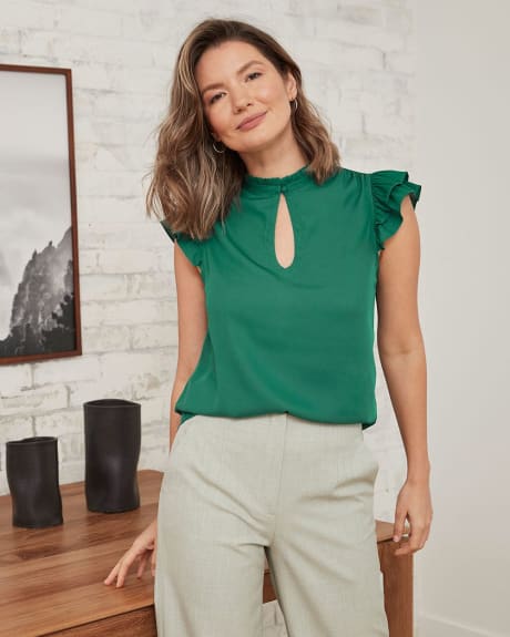 Sleeveless Blouse with Ruffled Shoulders