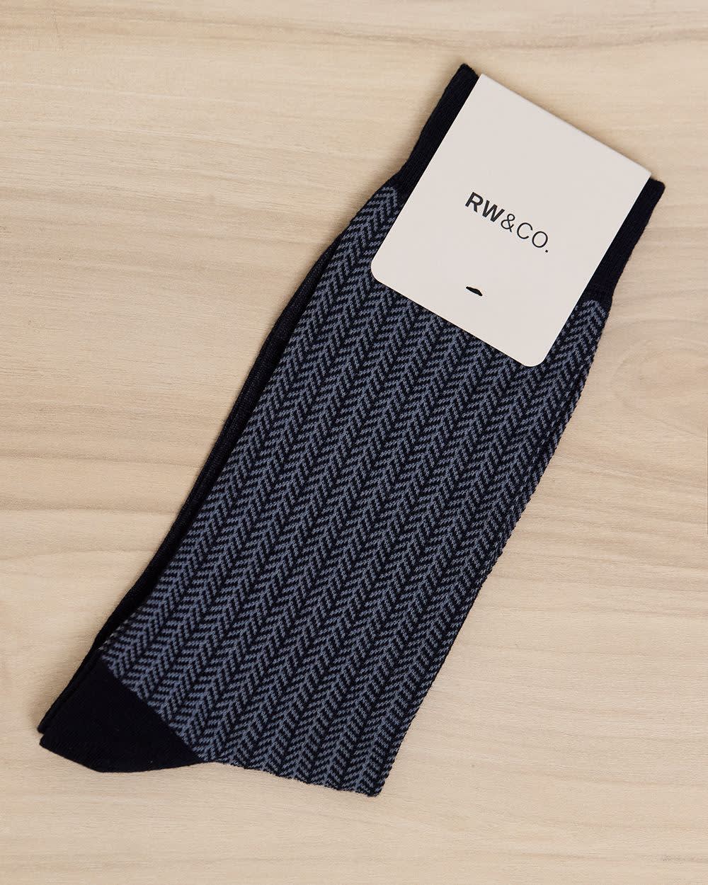 Navy Dress Socks with Herringbone Pattern