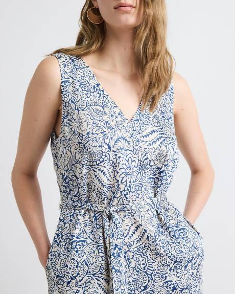 Robe Midi Sans Manches &agrave; Col V avec Ceinture