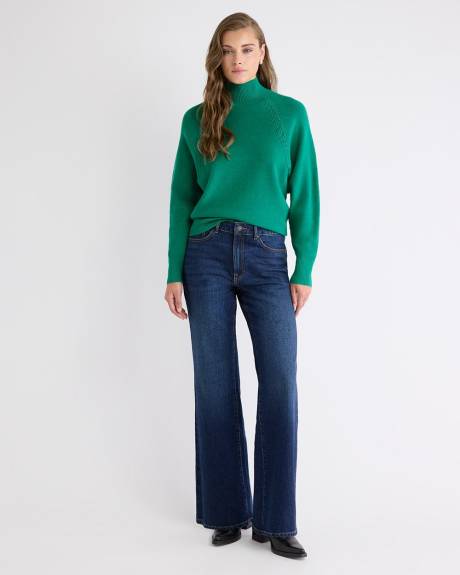 Pull Côtelé à Col Montant et Manches Longues