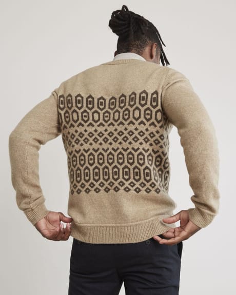 Long-Sleeve Crew-Neck Sweater with Geometric Fair-Isle Pattern