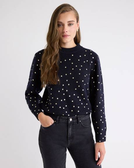 Wool-Blend Long-Sleeve Crew-Neck Sweater with Metallic Dots