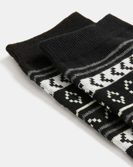 Black Socks with Geometric Pattern