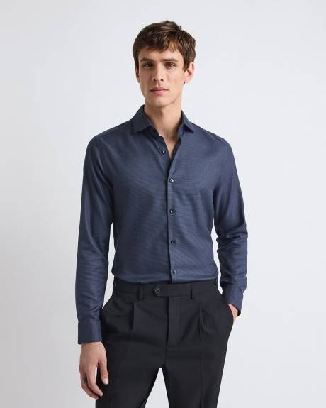 Chemise Habillée à Coupe Étroite en Dobby à Micro Motif de Carrés