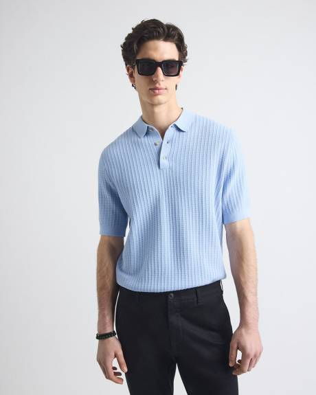 Short-Sleeve Textured Polo Sweater