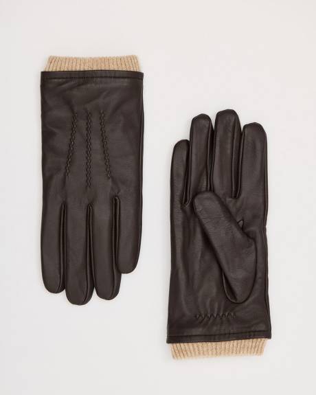 Gants en Cuir avec Manchettes C&ocirc;tel&eacute;es