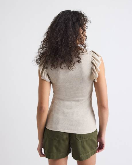 Haut à Col Rond et Manches Courtes à Volants