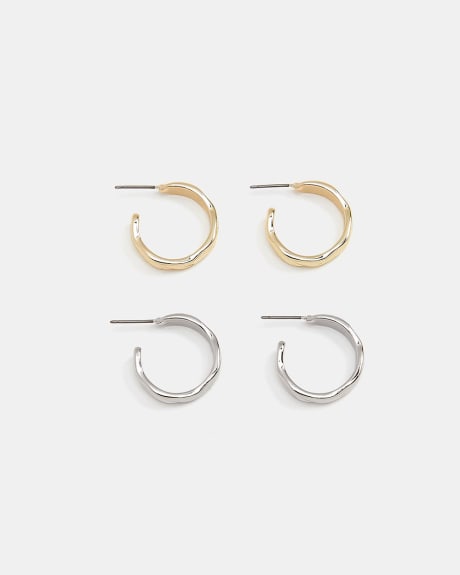 Textured Hoop Earrings - 2 Pairs