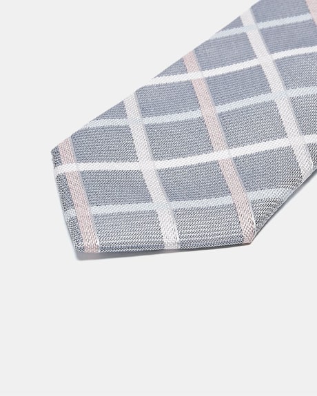 Regular Blue Tie with Beige and Pink Checkered Print