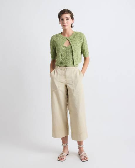 Pantalon en Coton et en Lin &agrave; Taille Haute et Jambe Large