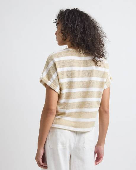 Extended-Sleeve Crew-Neck Relaxed-Fit Crochet Top