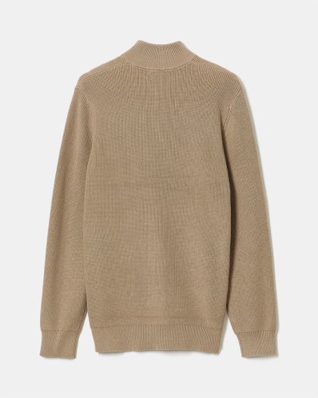 Ribbed Half-Zip Mock-Neck Sweater