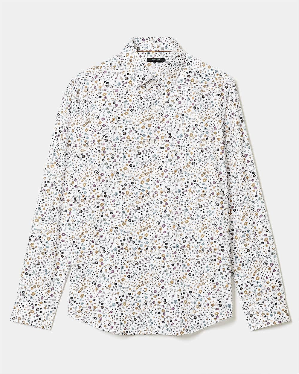 Slim Fit White Dress Shirt with Floral Pattern | RW&CO.