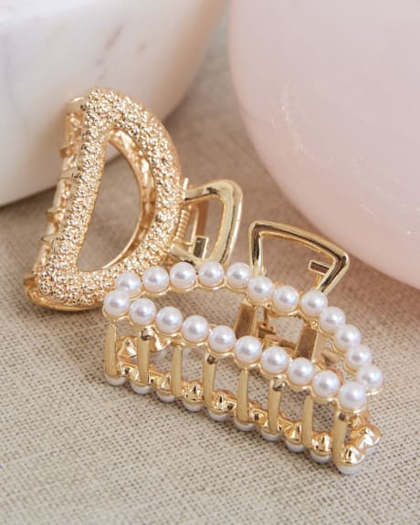 Small Hair Grippers with Pearls, Set of 2