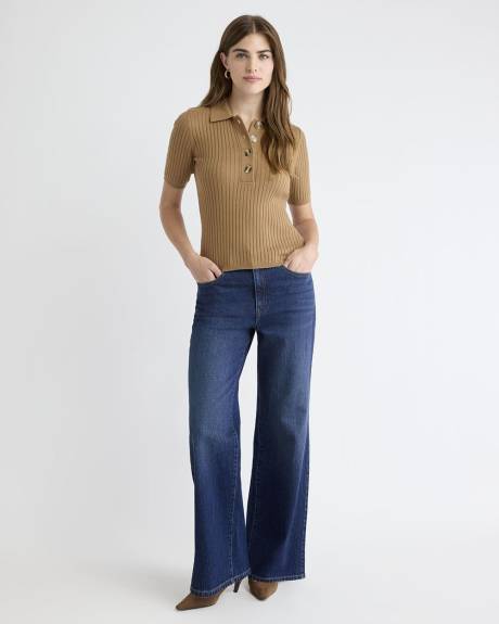 Pull Polo Côtelé à Manches aux Coudes