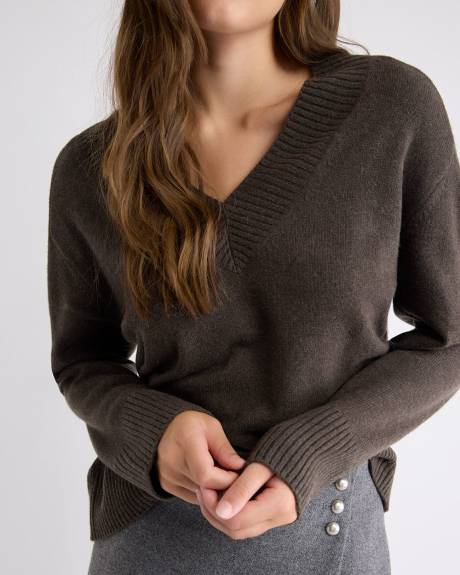 Long-Sleeve V-Neck Merino-Blend Sweater